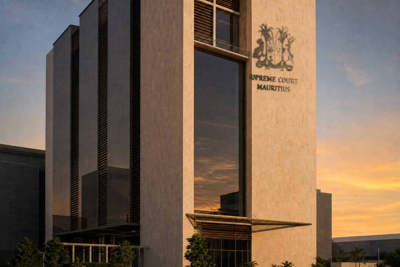 Le bâtiment de la Cour suprême de Maurice à Port-Louis au crépuscule