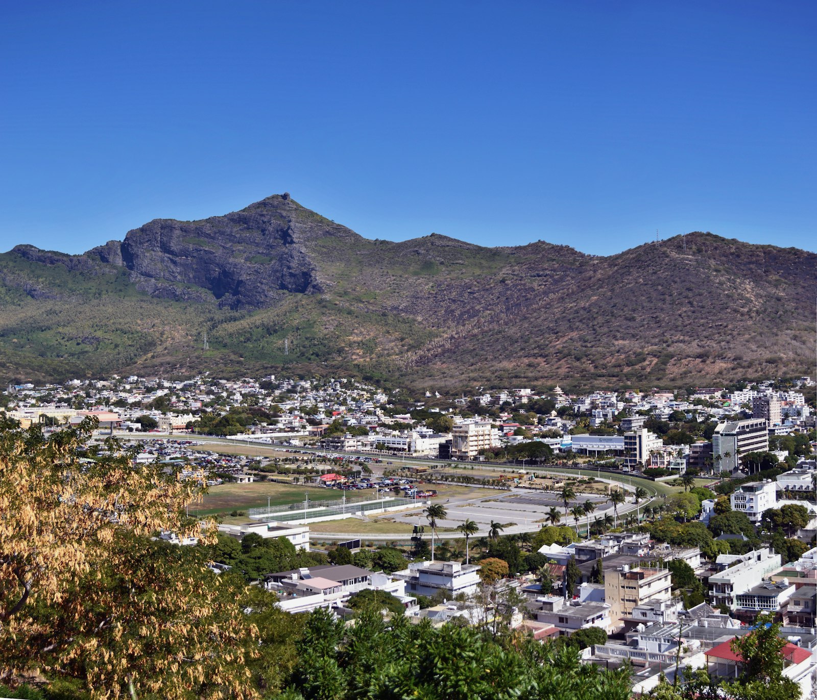 Port-Louis cityscape and surrounding mountains